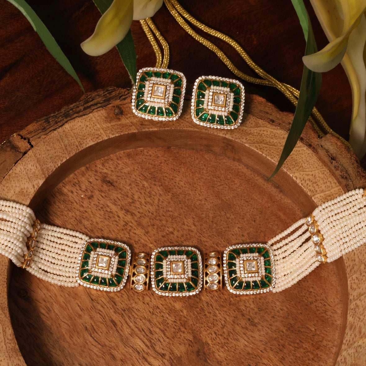 Alia Polki And Pearl Choker Set